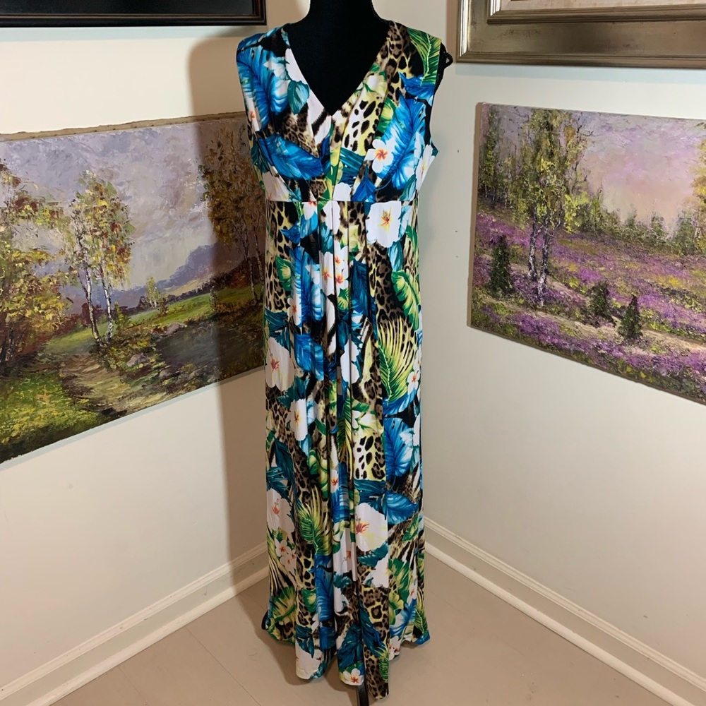 Rafaella Blue and Green Patterned Maxi Dress